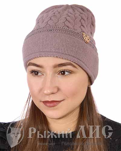 Шапка вязаная с отворотом женская "Пантера"
