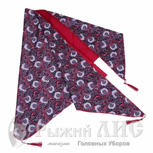 Косынка женская "Русские узоры" (6537-1, красный/белый)