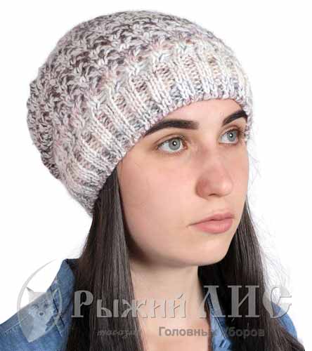 Шапка вязаная женская (4667-2, своб., бежевый меланж)