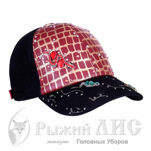 Бейсболка женская "Змейка" (6650-1, 55-57, черный/бордо/золото)