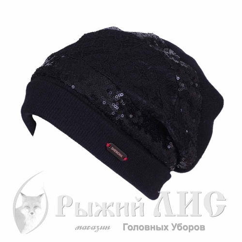 Шапка трикотажная женская "Кружево" (6713-1, своб., черный)