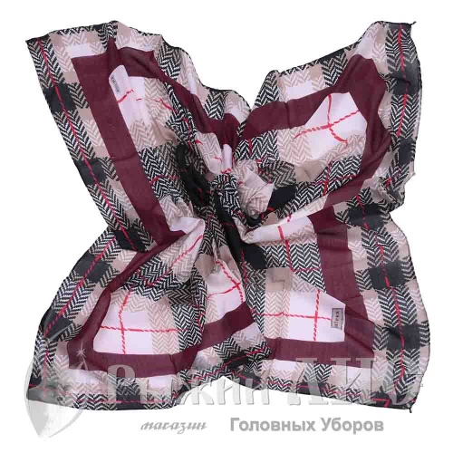 Платок женский "Клетка" (5693-7, 95/95, бордо/бежевый)