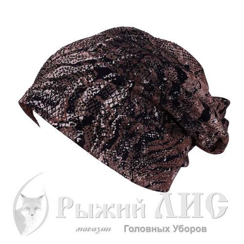Шапка трикотажная женская "Велюр" (6752-1, своб., бежевый/коричневый)
