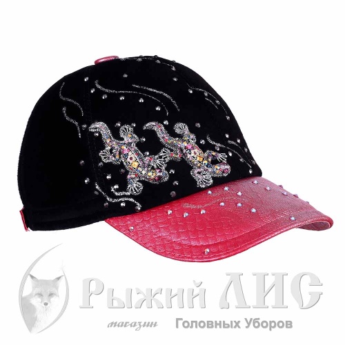 Бейсболка женская "Ящерки" (6657-1, 56-58, черный/бордо)