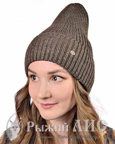 Шапка вязаная с отворотом женская "Трюфель"