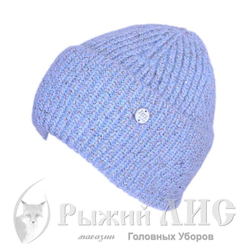 Шапка вязаная с отворотом женская "Римма" (6994-4, своб., голубой)