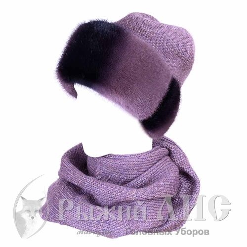 Комплект из Шапки с мехом и Косынки женский "Герда" (5363-9, своб., градация/слива)
