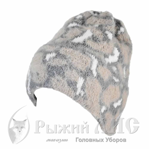 Шапка вязаная женская "Калиса" (6032-4, своб., бежевый/белый)