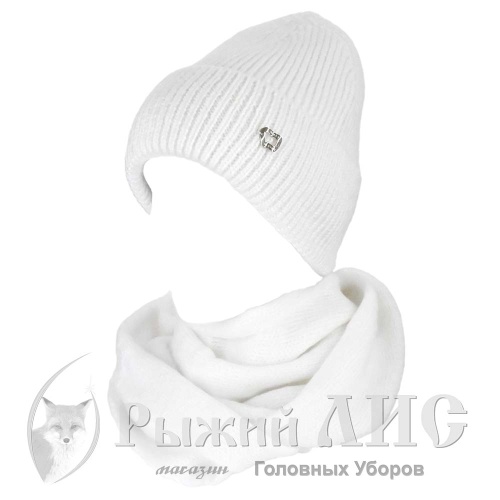 Комплект из Вязаной Шапки и Косынки женский "Комфорт" (6030-2, своб., белый)