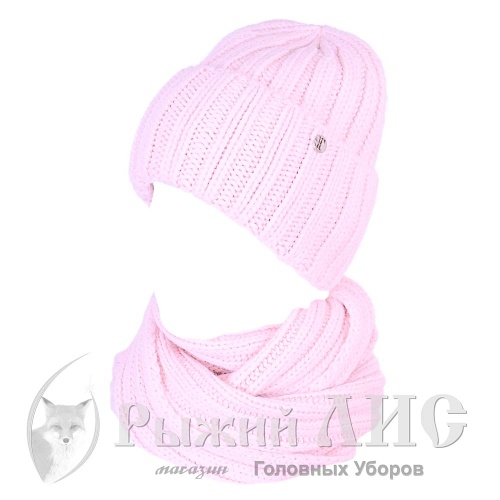 Комплект из Вязаной Шапки и Шарфа женский "Флоренция" (6640-1, своб., пудра)