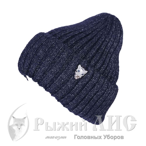 Шапка вязаная с отворотом женская "Пантера" (3871-2, своб., черный/серебро)