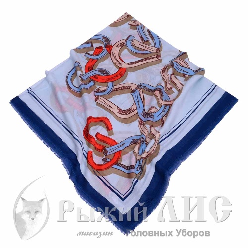 Платок женский "Магниты" (6796-1, 135/135, голубой/красный)