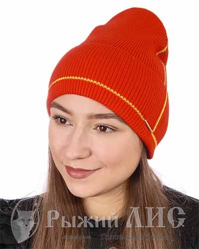 Шапка вязаная с отворотом женская "Спорт"
