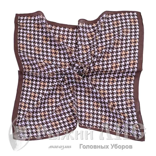 Платок женский "Гусиная лапка" (7007-1, 70/70, коричневый/белый)