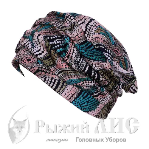 Шапка трикотажная женская "Роза" (6756-5, своб., зеленый/бежевый)