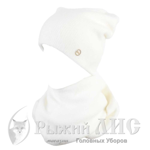 Комплект из Вязаной Шапки и Косынки женский "Лайза" (6018-2, своб., белый)