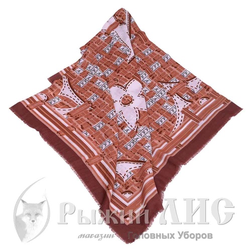 Платок женский "Загадка" (6798-1, 135/135, коричневый/белый)