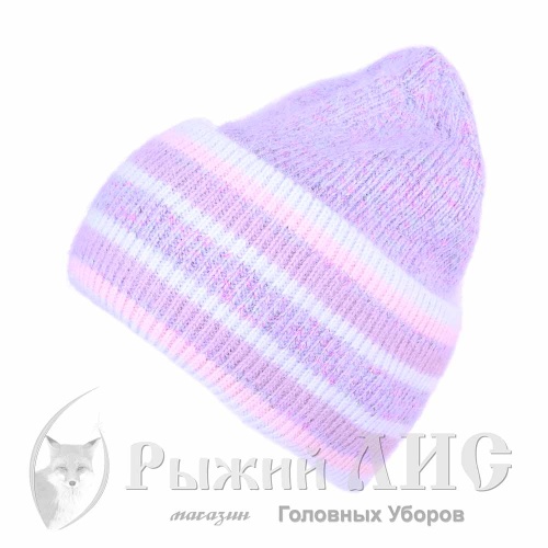 Шапка вязаная с отворотом женская "Клео" (6562-1, своб., сирень)