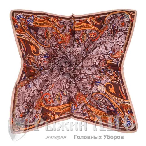 Платок женский "Огурцы" (6747-3, 70/70, коричневый)