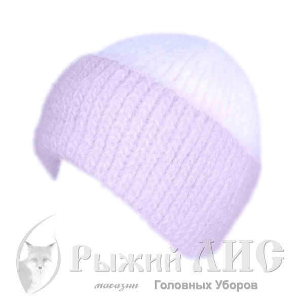 Шапка вязаная с отворотом женская "Дымка" (6945-1, своб., белый/бежевый)