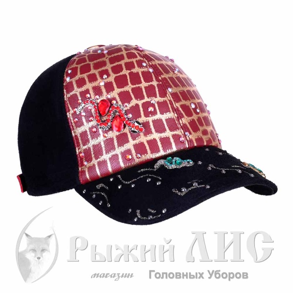 Бейсболка женская "Змейка" (6650-1, 55-57, черный/бордо/золото)